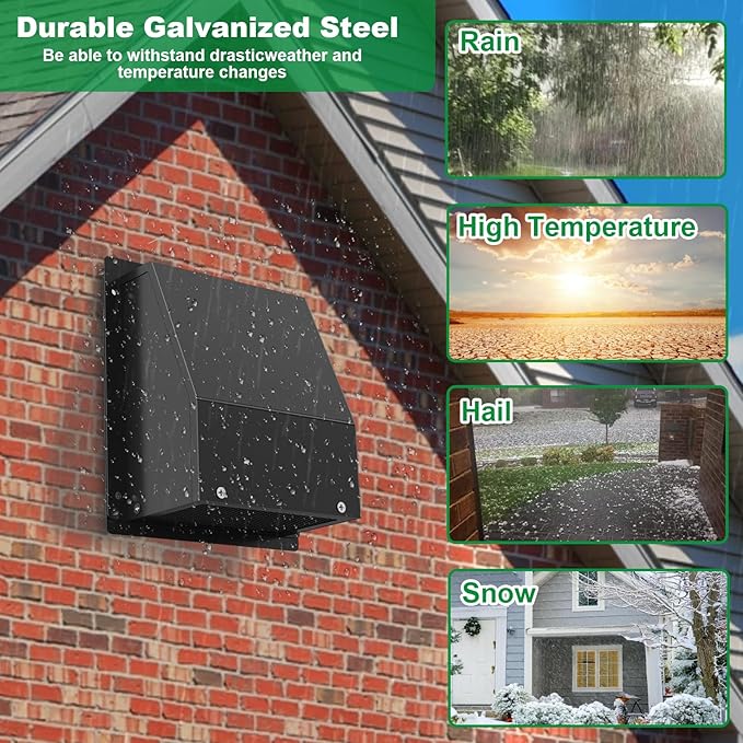 8 Inch Hooded Wall Vent with Screen and Damper, Galvanized Steel Exhaust Wall Vent, Outdoor Wall Vent Cap for Residential Housing Kitchen Rangeand Outside HVAC Duct Air Exhaust