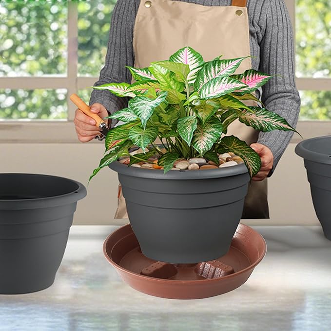 4 Pack Plant Saucer 10 inch, 8 12 14 17 inch, Plant Stand Plastic Plant Saucers for Indoors Outdoor, Heavy Duty Flower Plant Risers for Inside Pots, Pot Saucers for Plants, Grow Bags Saucers