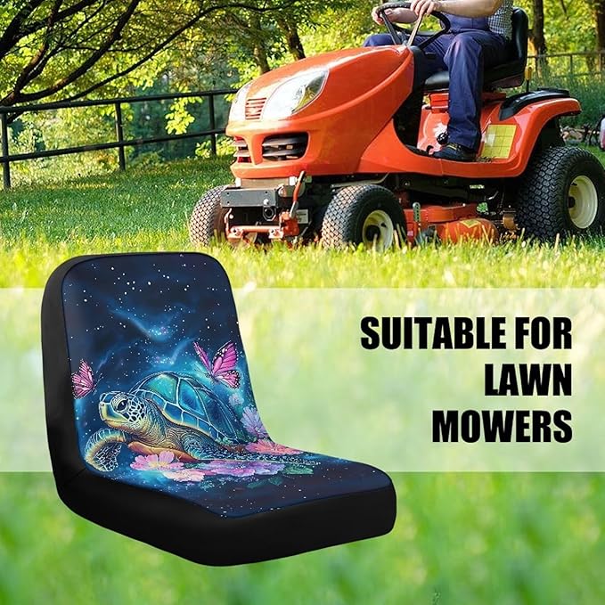 Universal Riding Lawn Mower Seat Cover,Purple Flower Butterfly Turtle Waterproof Seat Cover Fits Tractor Seat Backrests Without Armrests