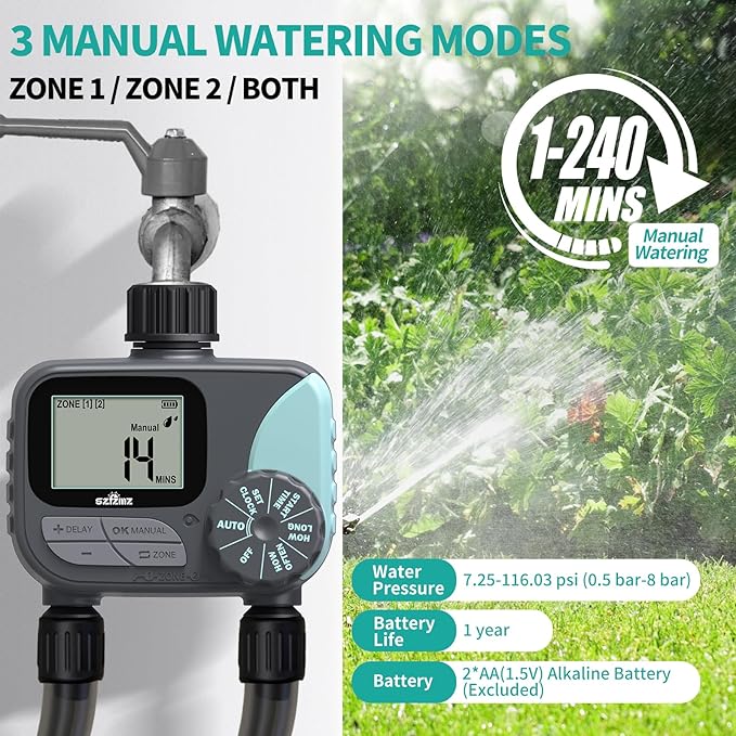 Sprinkler Timer for Garden Hose, Rain Delay/Manual/Automatic Irrigation System, Outdoor Irrigation Timer Controller for Lawn Yard