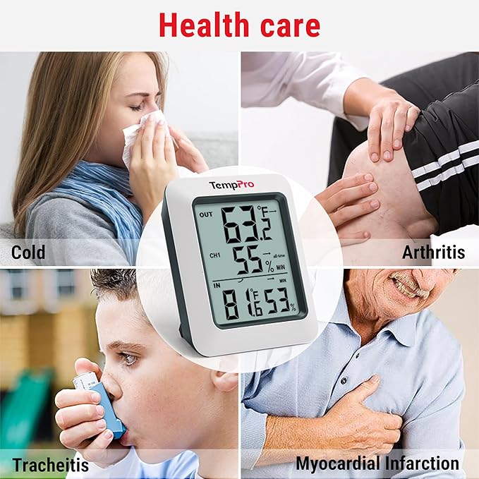 TempPro TP60-3 Digital Hygrometer Indoor Outdoor Thermometer Wireless Temperature and Humidity Gauge Monitor Room Thermometer with 500ft/150m Range Humidity Meter (Previously ThermoPro)