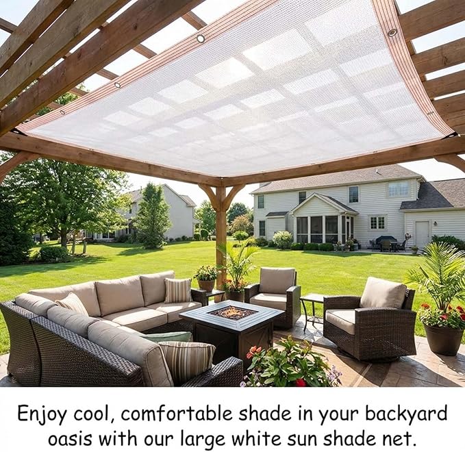 White Shade Cloth for Garden & Greenhouse - Heavy Duty Sunblock Mesh Tarp with Grommets, Outdoor 50% UV Protection Sun Shade Net Cover for Patio, Plants, Pergola, Canopy, Chicken Coop(20x23ft)