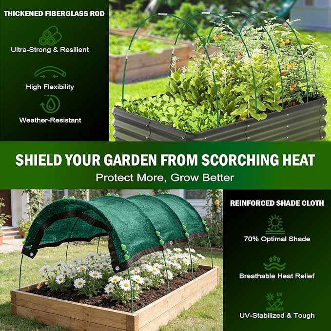 Uyittour Garden Shade Kit 78.7"x39.4", 70% Green Shade Cloth with Hoops for Plants, Raised Garden Bed Shade Cover for Heat Protection, Sun Shade for Outdoor Vegetables, Flowers & Greenhouse