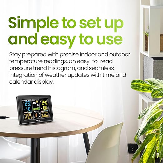 BALDR Wireless Digital Weather Station - Indoor Outdoor Thermometer Wireless Home Weather Station with Remote Sensor, Atomic Alarm Clock, Moon Phase & Barometric History Display, Weather Clock