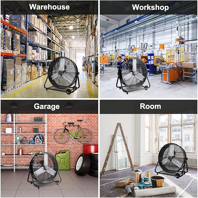 WARMLREC Industrial Fan 30 Inch Heavy Duty Drum 3 Speed 13000CFM Air Circulation High Velocity Fan For Warehouse, Workshop, Factory, Commercial, Residential and Greenhouse Black