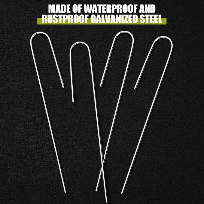 Pelopy 100 Pcs 1/2" Irrigation Drip Tubing Stakes 5 in J-Shaped Landscape Staples Garden Drip Line Stakes Soaker Hose Pins for Lawn Plant Yard Fence Ground Drips Systems, Silver