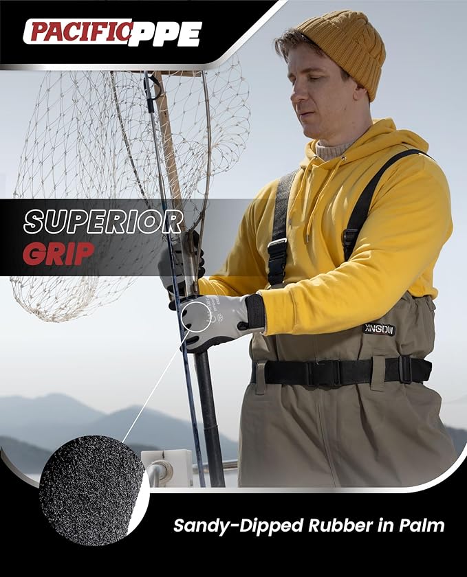 PACIFIC PPE Winter Work Gloves for Men and Women, 100% Waterproof Thermal Insulated Freezer Gloves for Cold Weather, Super Grip, Grey, Large