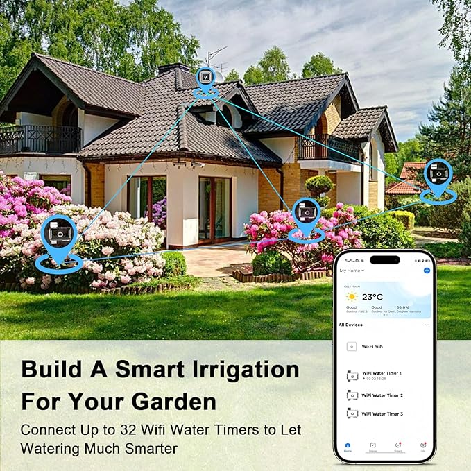 WiFi Water Timer with Brass Inlet & Outlet, 1 Zone Smart Sprinkler Timer for Garden Hose Faucet, Hose Timers with WiFi Hub, Up to 20 Watering Plans, APP & Voice Control, Compatible with Alexa