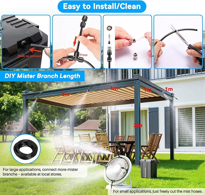 Ausic Portable Misting System, Outdoor Misters for Outside Patio Cooling, 9L Bucket with Built-in 10000mAh Battery & PCS Pump, for Outdoor Sports/Patio/Umbrella/Pasture/Greenhouse/Canopy/Camping