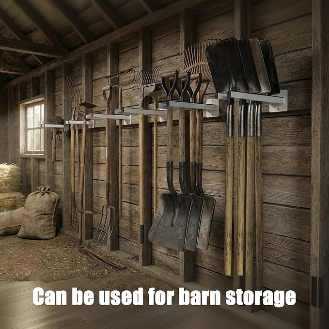 Extra Wide Tool Rack Wall Mount – Heavy Duty Shovel Holder for Garage, Shed & Barn, Powder Coated Steel Organizer for Shovels, Rakes, Brooms, Truck Storage (3.5 x 4.5 x 17.3 in, 4 Pack)