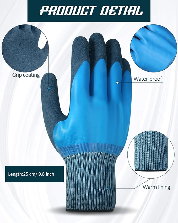 Mimorou 24 Pairs Waterproof Work Gloves Bulk Double Rubber Coated Non-slip Working Gloves Women Men Gardening Gloves