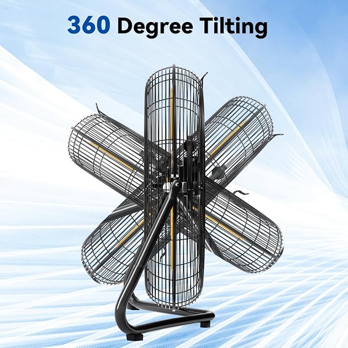 18" High Velocity Floor Fan, 3800 CFM Heavy Duty Industrial Floor Fan, 3 Speed, 360 Degree Tilt, Wall Mounted & Floor Design for Warehouse, Basement, Factory, Barn, Garage - UL Safety Listed