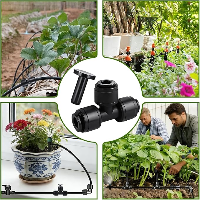 30 Pcs Quick Connect 1/4" Drip Irrigation Tee Fittings, Push-to-Connect Drip Irrigation Tee Connectors for 1/4 Inch Irrigation Tubing with 10Pcs End Plugs,Hose Connectors for Garden Irrigation System
