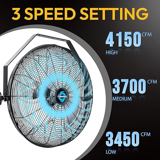 Tornado 2-Pack 18-Inch High Velocity Industrial Wall Fans, 4000 CFM, 3-Speed, TEAO Enclosure Motor, 6.5-FT Power Cord, UL Safety Listed for Industrial, Commercial, and Residential Use