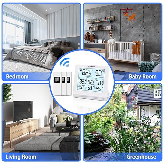 Geevon Indoor Outdoor Thermometer Wireless with 3 Remote Sensors, Digital Hygrometer Thermometer, Temperature Gauge Humidity Monitor with Backlight, 200FT/60M Transmission Range