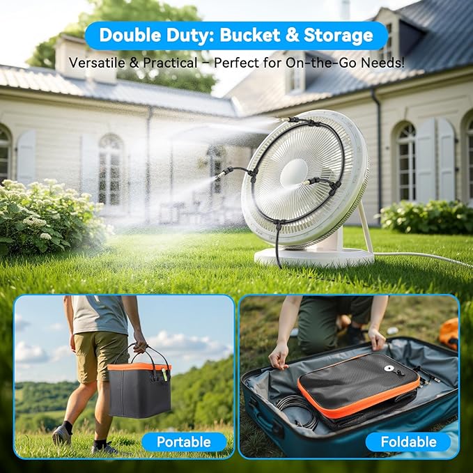 Ausic Portable Misting Systems, Outdoor Water Cooling Misters Set with 6000mAh Water Pump, 20L Bucket, 26FT (8M) Hose, 10*Clips/Ties for Sports/Patio/Umbrella/Pasture/Greenhouse/Canopy/Camping