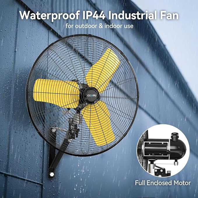 CCGIRU 8800 CFM 26" Outdoor Commercial Wall Fan Oscillating, IP44 Waterproof Wall Mount Fan, Heavy Duty, 3 Speed, Adjustable Tilt for Factory, Warehouse, Garage, ETL Listed