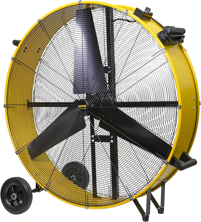HiCFM 42" Industrial Drum Fan 28000 CFM with 8” Wheels High Velocity 2-Speed Heavy Duty Metal Floor Fan for Warehouses, Shops, Greenhouses, Barns, Gyms