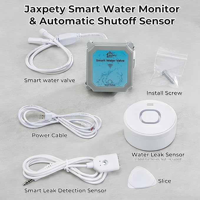 JAXPETY Smart Water Monitor and Automatic Shutoff,Water Leak Detector with Countdown Function & Power-Off Protection,Water Flow Adjustment & Real-Time Message Alerts,Water Leak Sensor for 3/4" Pipe