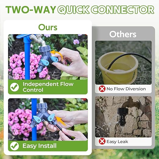 HIRALIY 360° Adjustable Drip Irrigation System 100FT, 1/4" Tubing with Adjustable Copper Nozzles, Automatic Atomizing Watering Kit for Garden, Yard, Lawn, Greenhouse & Potted Plants