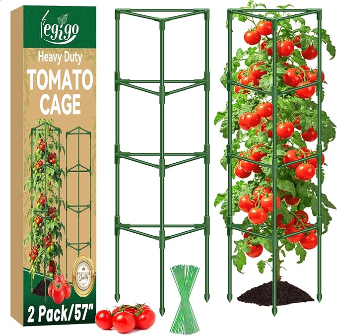 Legigo 2 Pack 57 Inch Tomato Cage for Garden, Heavy-Duty Tomato Trellis Plant Support Stakes, Adjustable Garden Trellis Plant Cage for Climbing Plants Peppers Outdoor Raised Garden Bed and Vegetables