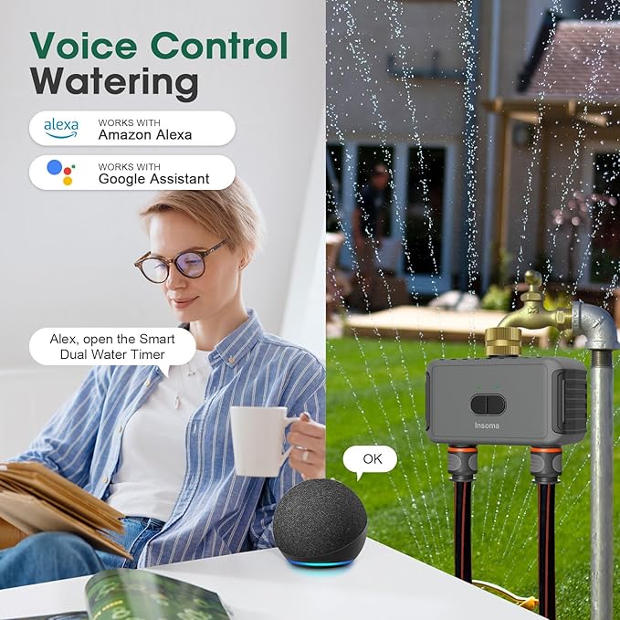 Irrigation System Controller,Smart Water Timer with 2 Outlet,for Lawns, Dark Gray-Brass Inlet & Plastics Outlet (2-Outlet)