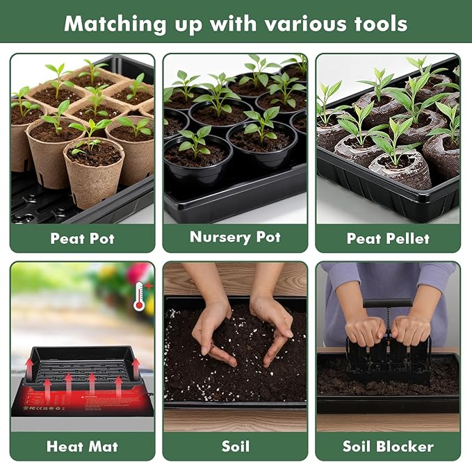 Sckee Upgraded 50 Pack Plant Growing Trays Seed Starting Tray Microgreens Growing Trays Seedling Plant Germination Starter Tray Transplant Fodder Flats, No Holes, No Leakage, Reusable (1017)