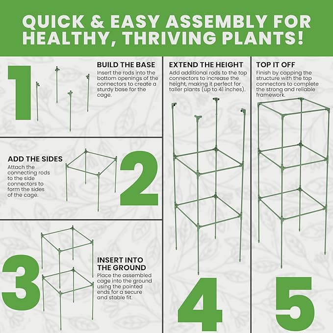 Tomato Cage Square - Large Trellis Stakes and Plant Support Structures for Vegetables and Climbing Plants - Tall Tomato Cages for Garden, Pots, Raised Garden Bed Outdoor Supplies (6 Pack - Up to 41")