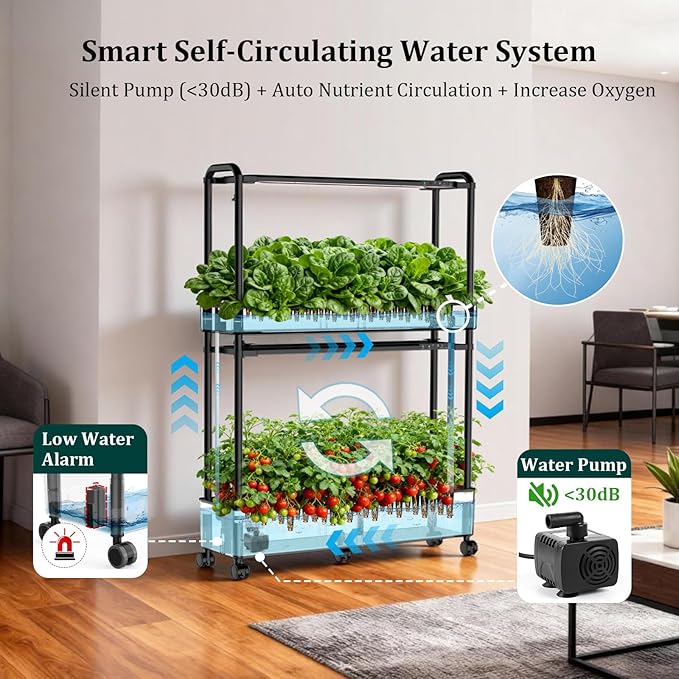 Growell 60-Pod Hydroponics Growing System, Large Vertical Hydroponic Garden with Smart Full-Spectrum Grow Lights, Auto Circulating Water, Mobile Indoor Gardening System for Herbs, Vegetables & Fruits