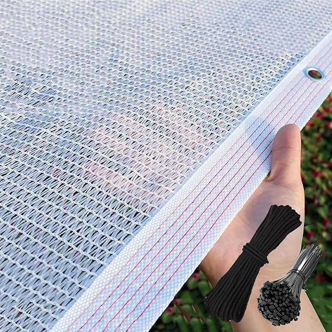 White Shade Cloth for Garden, 55% Percent Outdoor Shade Net HDPE Edge, Heavy Duty Fence Privacy Screen Cover with Grommets, Breathable Fabric Mesh Tarp, for Greenhouse Plants Patio(24x48ft)