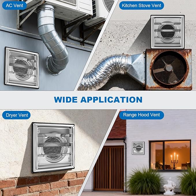 4" Metal Dryer Vent Cover Outside with Removable Extended Pipe, 304 Stainless Steel Outdoor Exterior Wall Air Vent Cover with Louvre for Dryer Vents Range Hood Vent AC Vent