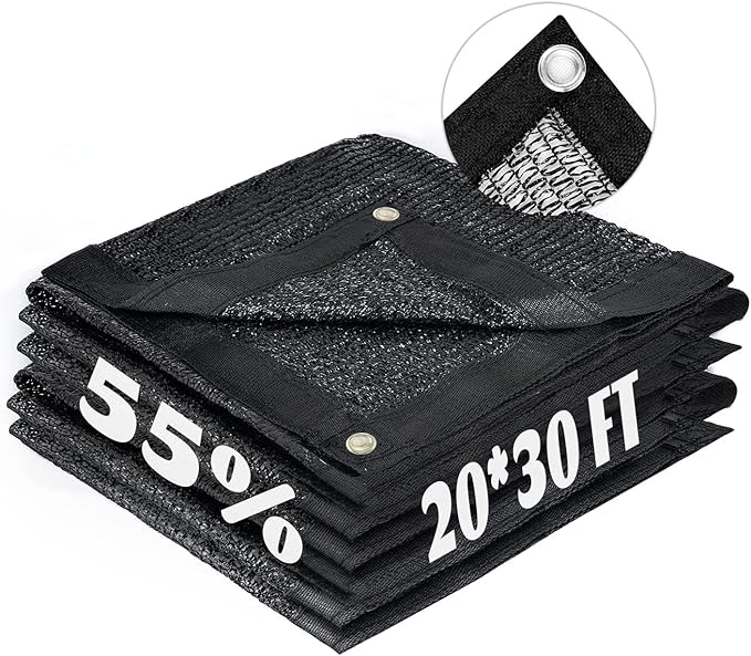 LOVE STORY 20x30FT 55% Black Shade Cloth Sun Shade Net with Grommets Sunblock Net Mesh Tarp for Garden,Plants Cover,Greenhouse and Patio
