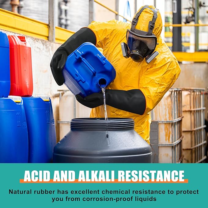 18" XL Size Latex Chemical Resistant Gloves, Reusable Heavy Duty Long Rubber Glove Dishwashing Gloves, Industrial Safety Glove for Men, Forearm Protection Waterproof Resist Strong Acid, Alkali, Oil'