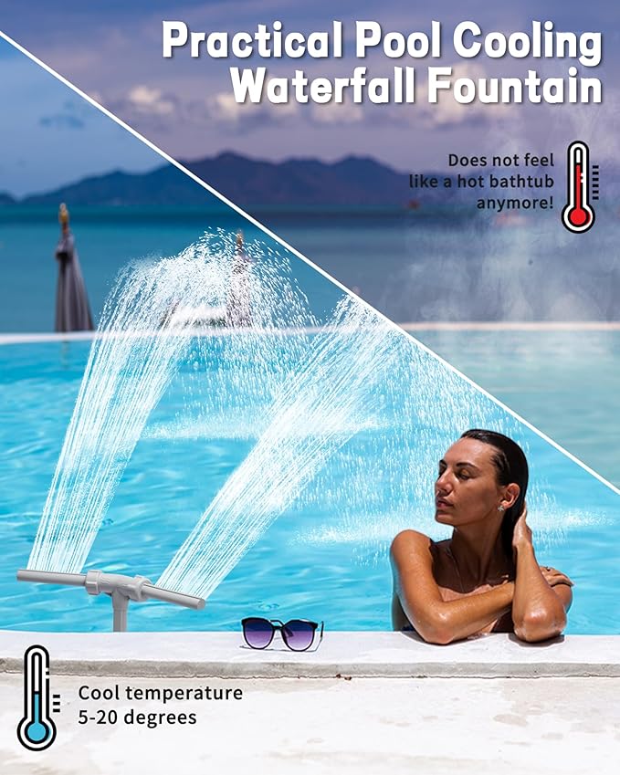 Swimming-Pool Waterfall-Fountain Water Fun Sprinkler - Dual Sprayer Multiple Spray Method, Pool Decoration Cascade Fountain for Above & In-ground Pools, Practical Pool Aerator Water Cooler Circulation