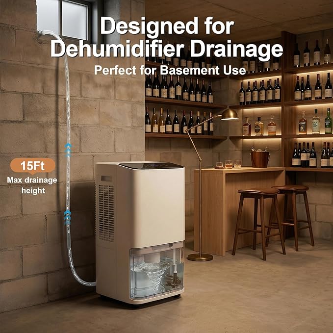 Upgraded Automatic Smart Dehumidifier Pump, 15FT High Lift, IPX8 Waterproof Mini Pump for Dehumidifier Drain, Auto Water-Level Detection, Ultra Quiet, Fits Most Large Dehumidifier Tanks