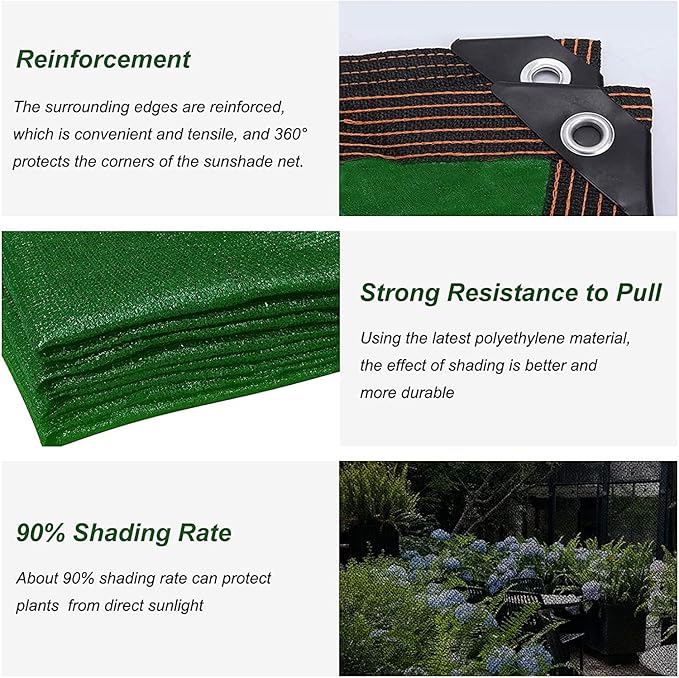 90% Sun Shade Cloth 10x13 FT, Sunblock Shade Net for Patios, Gardens, Backyards, Durable HDPE Fabric with Aluminum Grommets, Easy to Install