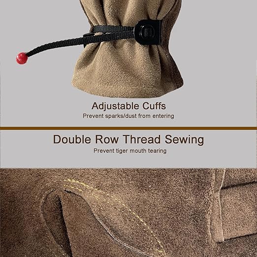 Leather Work Gloves for Men Women with Cotton Lining, Thorn Proof Gardening Gloves for TIG/MIG Welding, Construction (Brown,Medium)