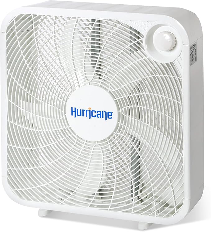Hurricane Classic Floor Mount Box Fan w/ 3 Quiet Speeds, White, 20" - Corded Portable Electric Air Cooling Unit w/ Powerful 2400 CFM Airflow for Home, Garage, Office, Bedroom & Basement