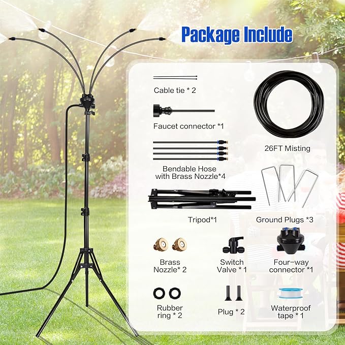 joyhalo Standing Misters for Outside Patio, Adjustable Height 5.3 FT Misting System for Cooling Outdoor, Portable Water Mister for Patio Cooling, Backyard, Porch, Garden Sprinkler