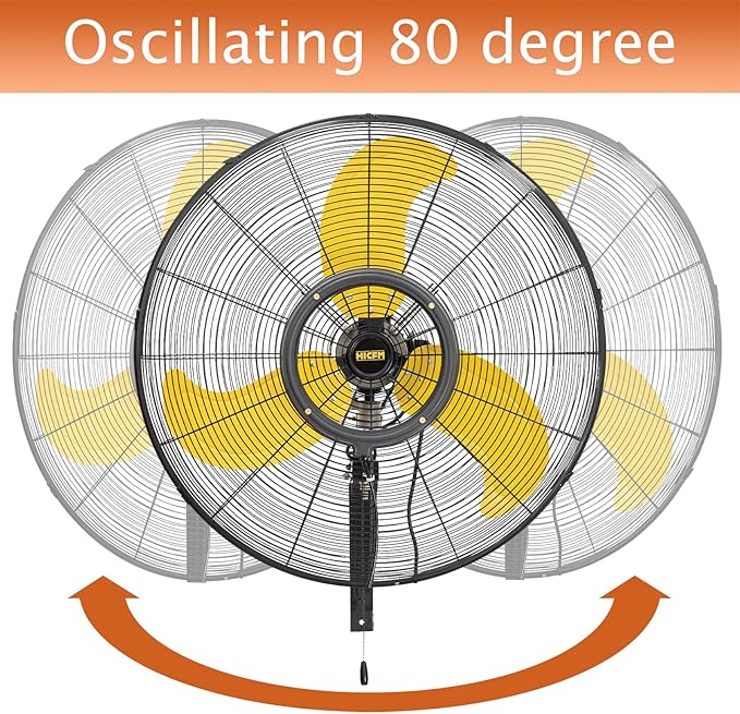 HiCFM 2 Pack 30 inch Misting Outdoor Oscillation Weatherproof Wall Mounted Fan with IP44 Enclosure Motor, GFCI Plug, 9300 CFM 3-Speeds High Velocity Powerful Wall Fan, UL Outdoor Approved