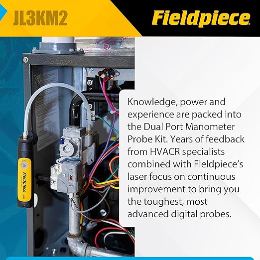 Fieldpiece - Job Link System Dual Port Manometer Probe Kit - JL3KM2 - Long Range Wireless All-in-One Static, Gas and Draft Pressure Gauge - HVAC Tools
