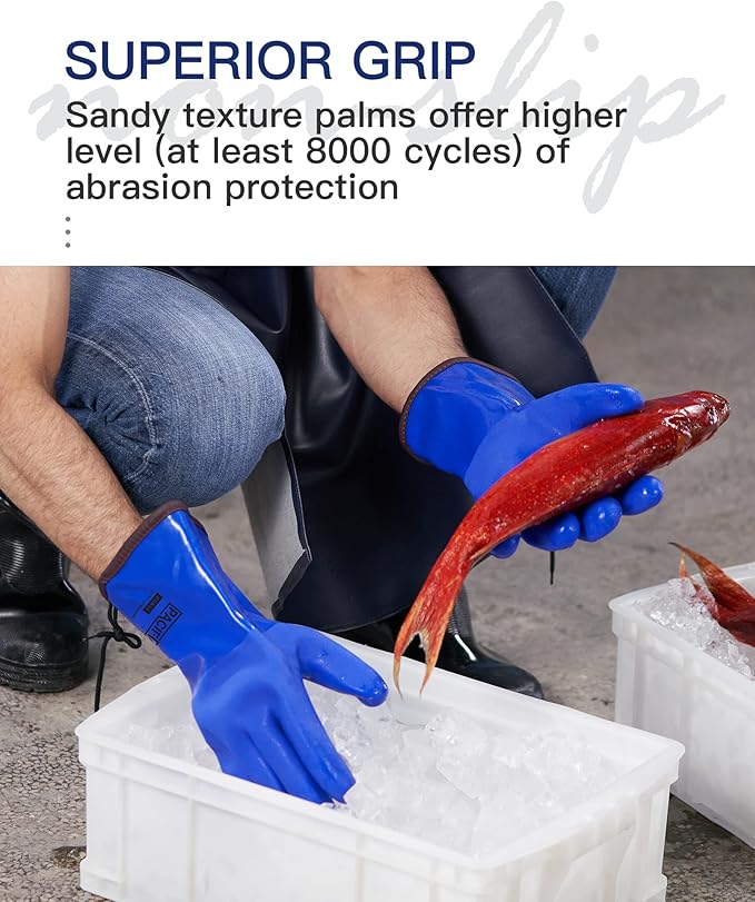 PACIFIC PPE 3 Pairs Thermal Insulated Freezer Gloves for Winter, Chemical & Oil Resistant, Waterproof, Men and Women, Blue, Large