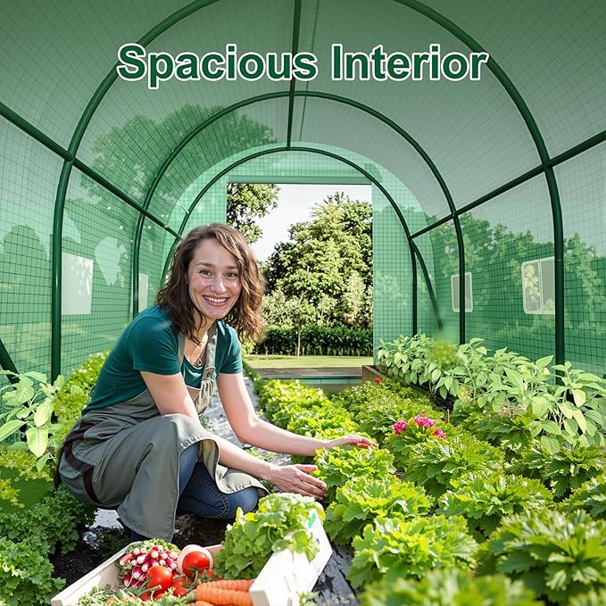 Greenhouse with Watering System, Outdoor Greenhouse with 6 Mesh Windows and 1 Door, Greenhouses with Drip Irrigation System for Plants, Seedlings, Flowers and Garden Raised Beds (12x7x7 FT)