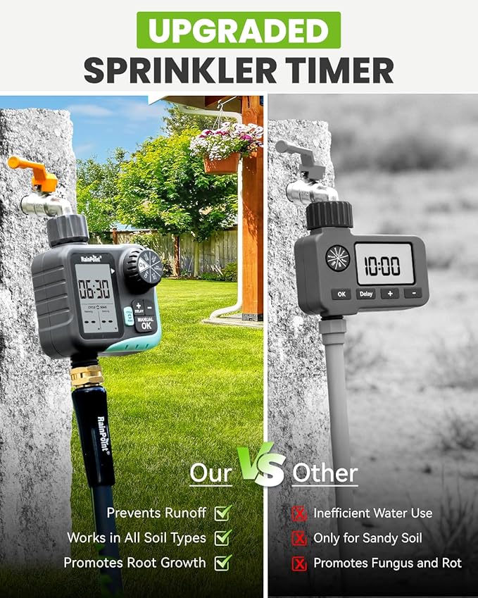 RAINPOINT Sprinkler Timer - Cycle & Soak Hose Timer for Garden Hose with Automatic Watering/Manual Watering/Rain Delay, Programmable for Irrigation System, Lawn, Yard, Outdoor