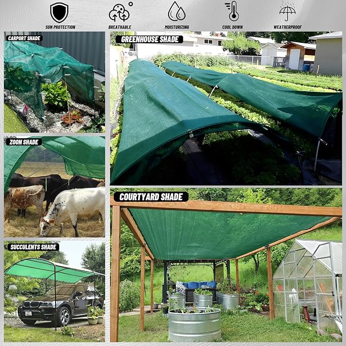 Cool Area 90% Sun Shade Cloth Mesh Tarp with Grommets for Plant Cover 10x20ft Patio Canopy Garden Pergola Greenhouse Car Barn Kennel Dark Green