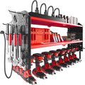 Warome Tool Organizer with Charging Station, Power Tool Rack Wall Mount with 8-Outlet Power Strip, Tool Storage for Garage with 8 Cordless Drill Holders, Battery Utility Shelf in Red