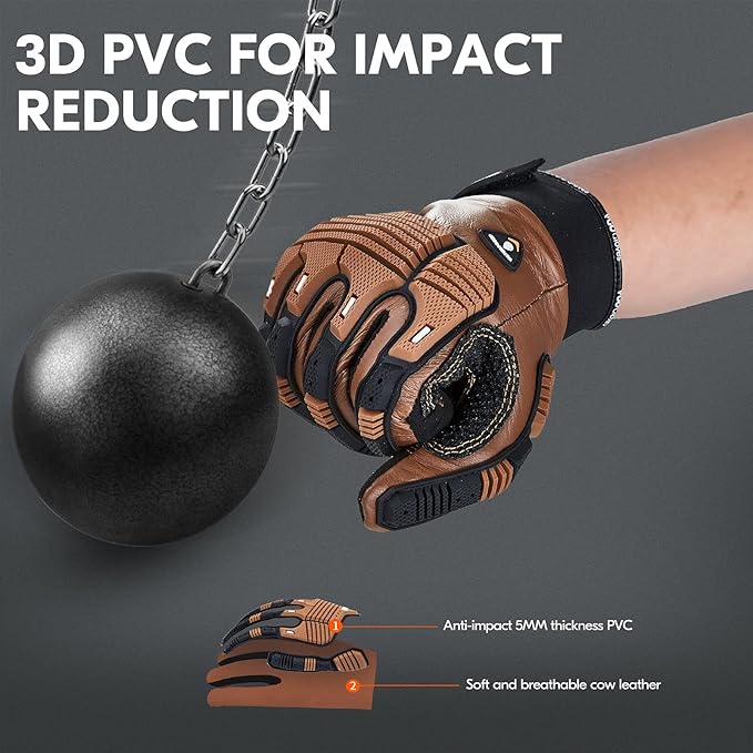 Vgo... 1 Pair -20℃/-4°F COLDPROOF,Winter Work Leather Gloves,Impact Gloves,Anti-Vibration,Water Resistant(CA7722FW)