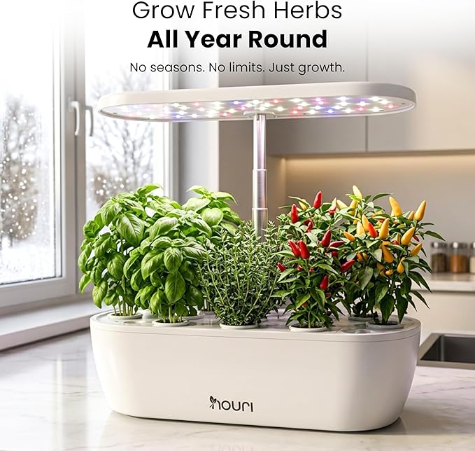 Nouri Hydroponics Growing System, 12 pod Smart Indoor Herb Garden Kit with LED Grow Lights, Hydroponic Herb Garden Indoor for Plant Lovers, Gardeners, Kitchen, Lettuce Seeds Included