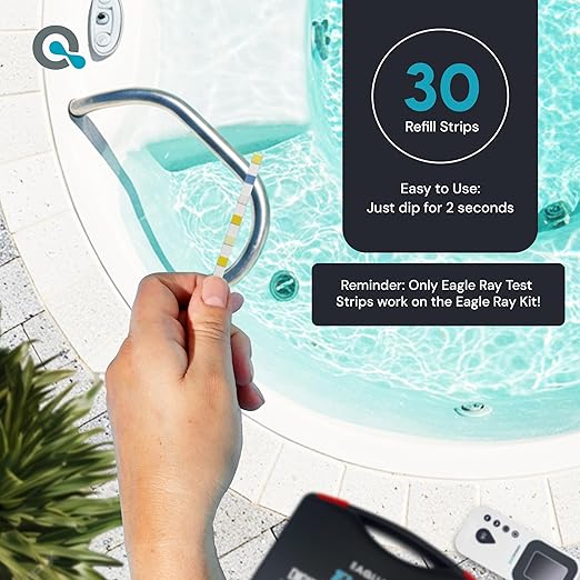 Eagle Ray Digital Spa Water Test Kit by AquaDoc with Digital Water Tester and 30 hot tub Test Strips for Chlorine, Bromine, Total Hardness, Cyanuric Acid, Alkalinity, and pH