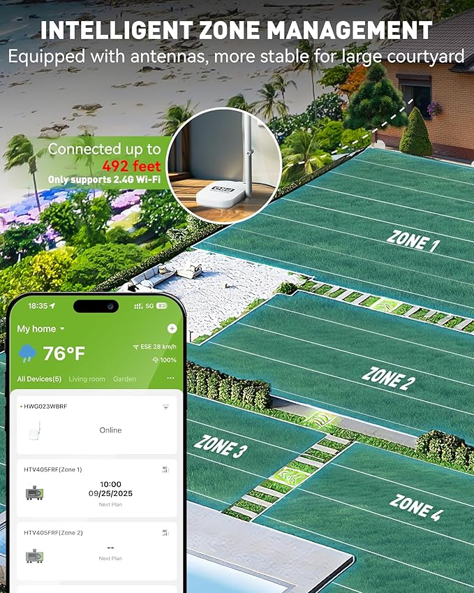 RAINPOINT WiFi Sprinkler Timer 4 Zone, Outdoor Smart Water Timer for Garden Hose with Brass Inlet&Outlet, Custom Programs via APP/Voice Control for Automatic Watering System Without Hub